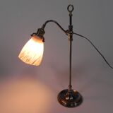 Lampe de bureau française avec abat-jour en verre, réglable, années 1930