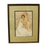 Lithographie "La mère et l'enfant" par Gustave Lorain, 1930.