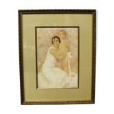 Lithograph "Mother and Child" by Gustave Lorain, 1930.