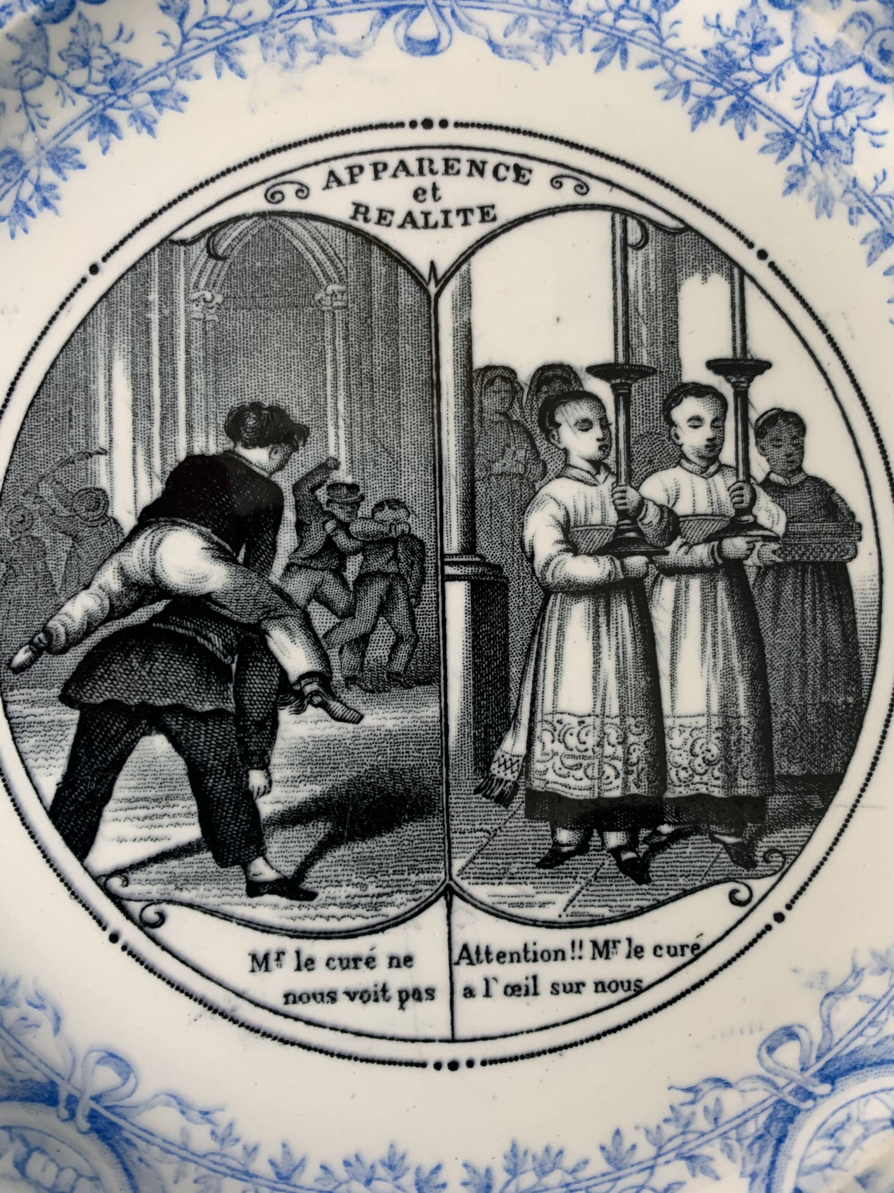 4 antique blue and black dessert plates Jules Vieillard Bordeaux 19th century