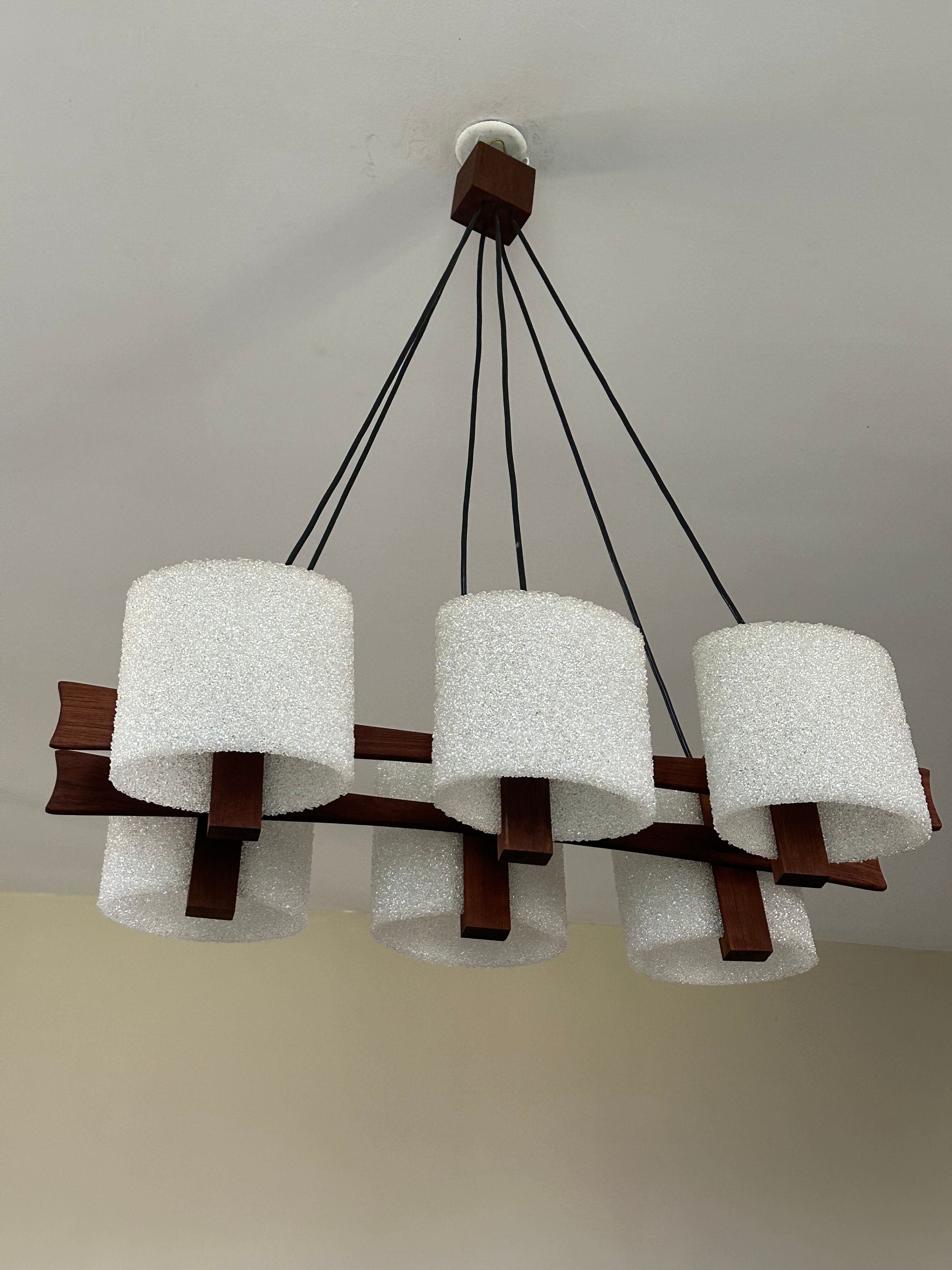 Teak chandelier and vintage design wall lamp 60 years