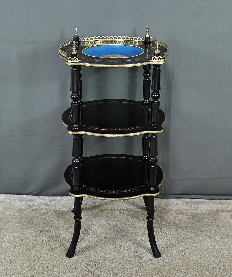 Blackened wooden stool, "Portrait of Louis XVI", Napoleon III - 19th century