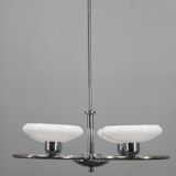 Mid-century chrome chandelier with milk-glass disc shades, Czechoslovakia, 1950s