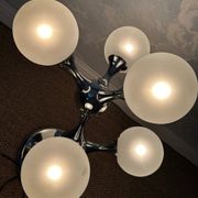 Unique table lamp with a chrome frame and opaque glass globes, 1970s, Space Age, Atomic Age, Sputnik