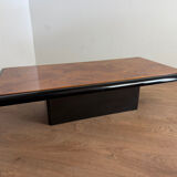 Vintage coffee table – wood burl and black lacquer, in the style of Ma.