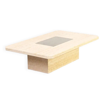 George Mathias Travertine Coffee Table for Maho with Artwork nr 12/50, 1970's