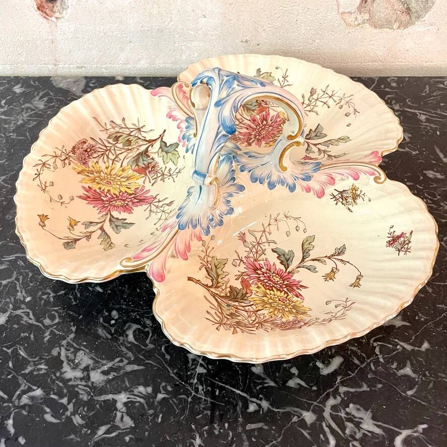 Large Lunéville earthenware beggar's platter, Chrysanthemum pattern