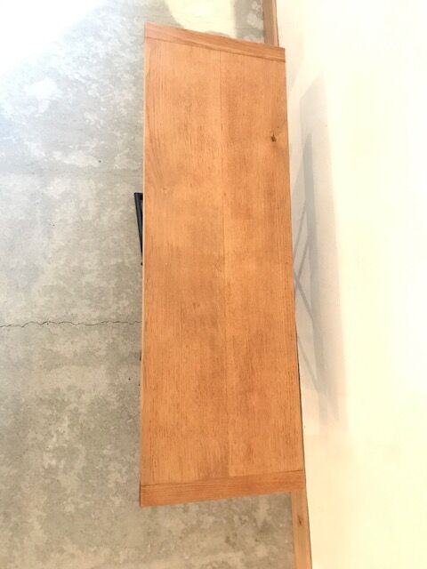 Wooden coffee table metal base