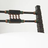 Unique late 19th-century window bench in Moorish style with beautiful colors and newly upholstered