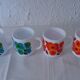 4 mugs lotus flowers red and blue arcopal vintage france