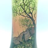 Large enameled glass vase in the style of Legras decor of the shepherd and his sheep