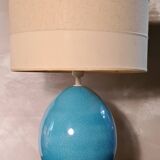 large living room lamp in cracked turquoise blue ceramic 1970 to 80, h53x40 elec ok