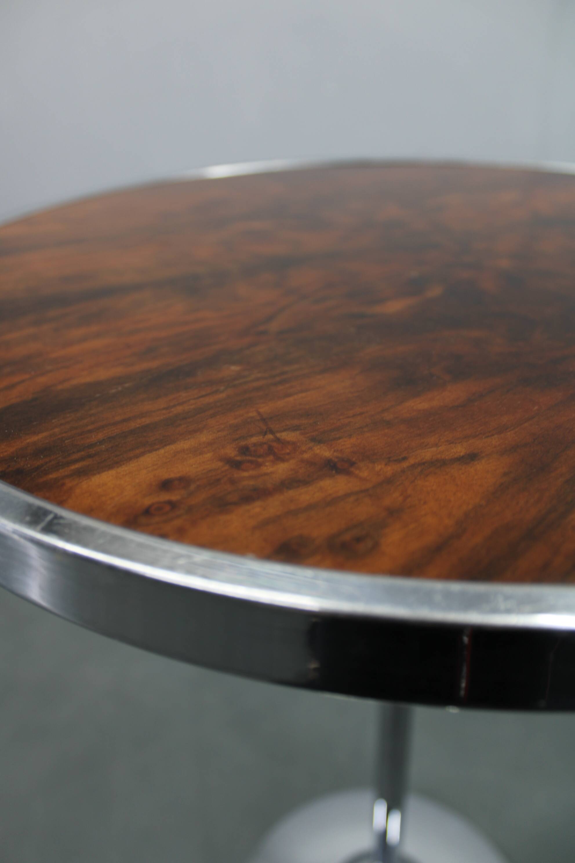 1950s Czechoslovakian walnut & chrome round side table, refurbished