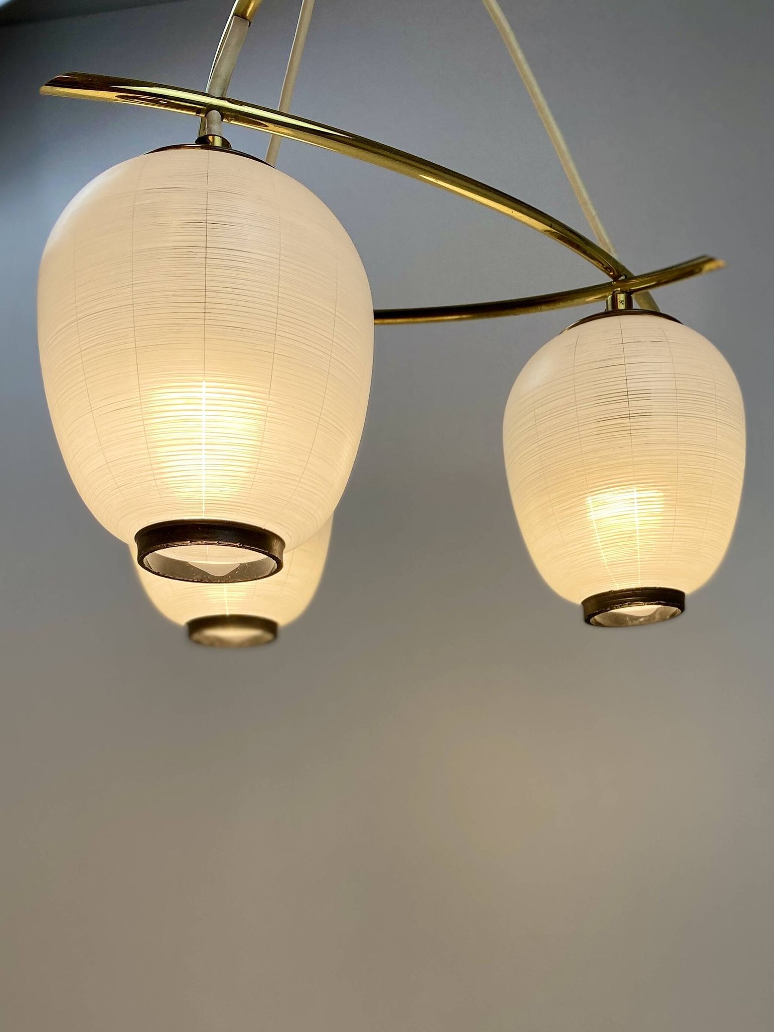 Vintage chandelier, brass, glass, 1958, Doria G 74/61