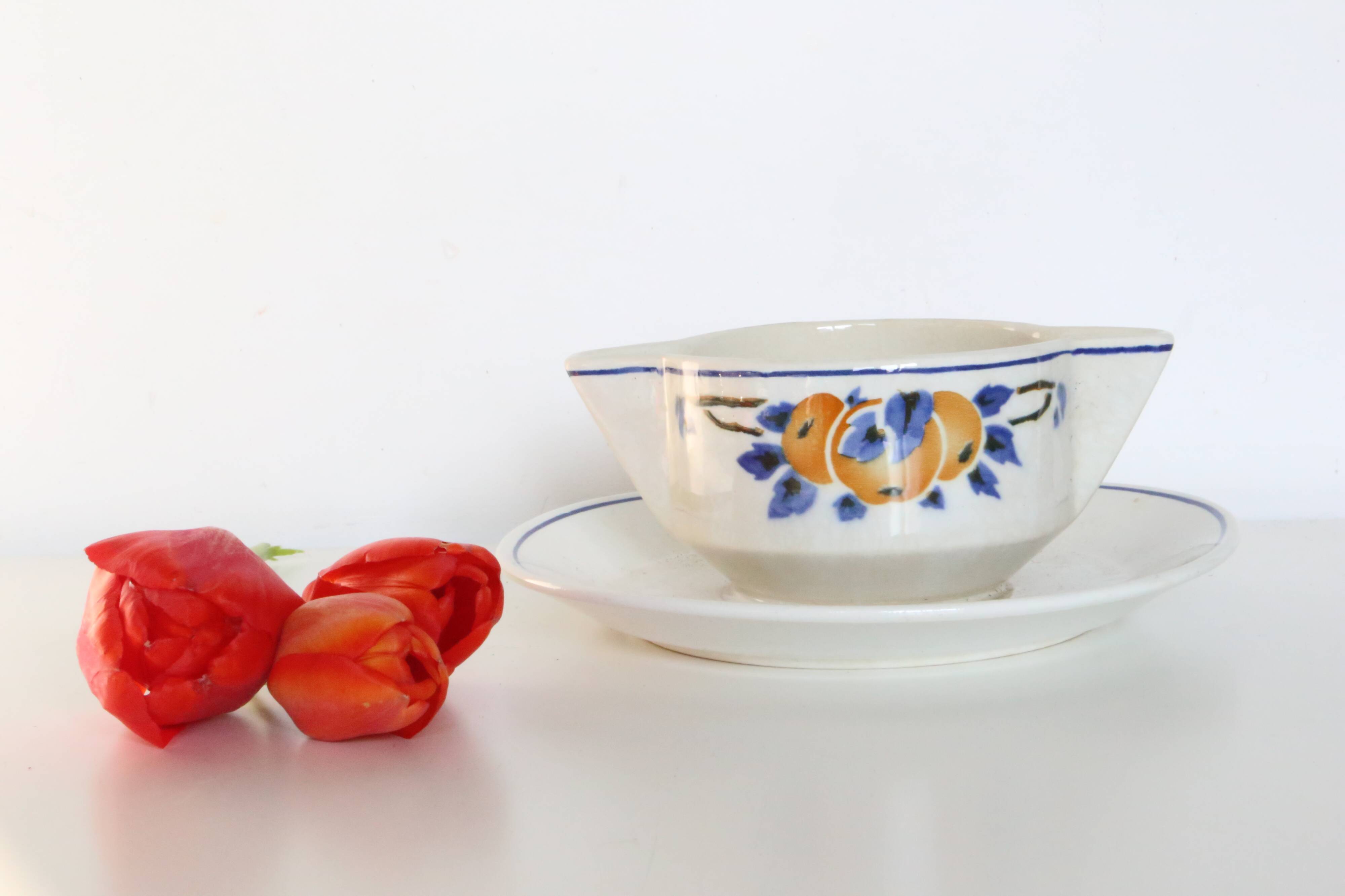 Saucière saint amand, ceramic, décor quebec, 1940/50, vintage french