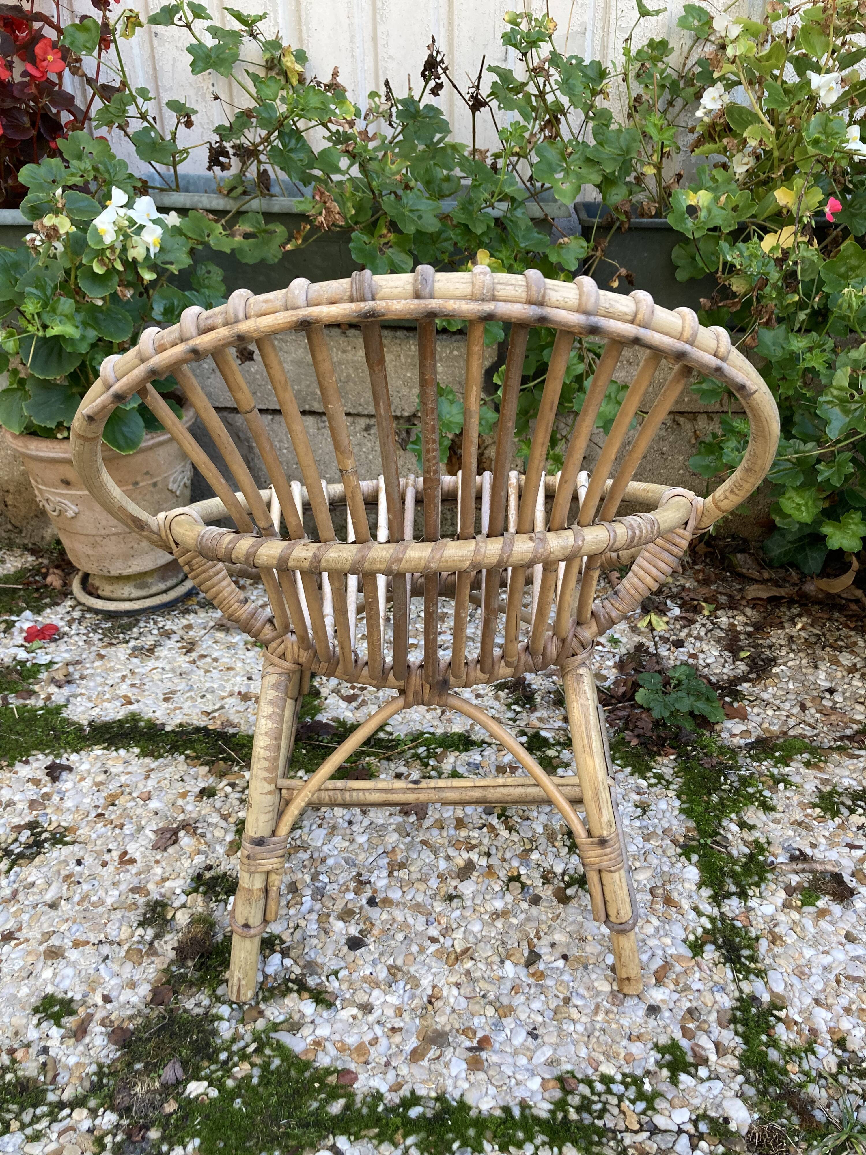 Set of 3 vintage rattan armchairs