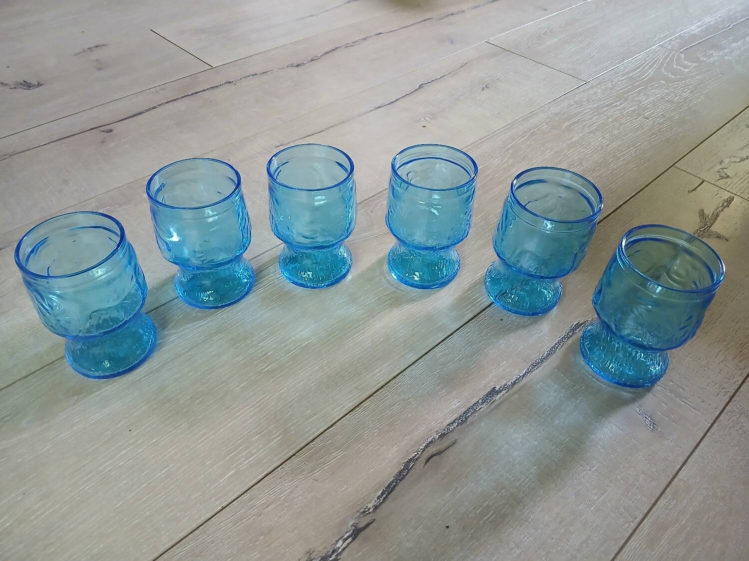 6 antique blue glass glasses