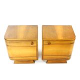 Lot de 2 tables de chevet Art Déco en noyer, Tchécoslovaquie années 1940