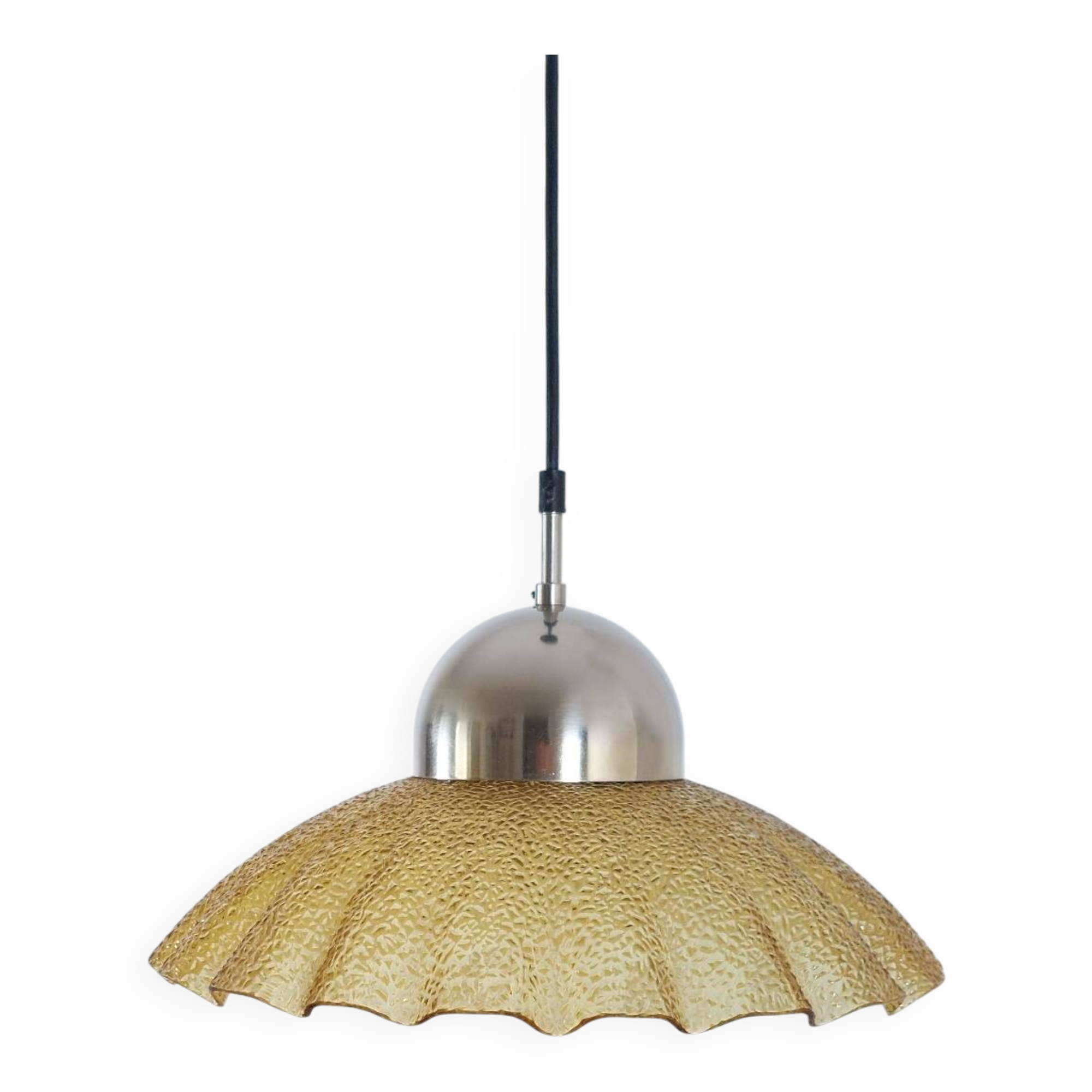 Vintage structured glass and metal pendant light 1980s