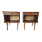 Pair of Vintage Mid-Century Nightstands in Walnut & Brass - 8 Bell Feet -