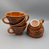 Set of 5 cups or cracked ceramic cider bowl argoat gourin bretagne