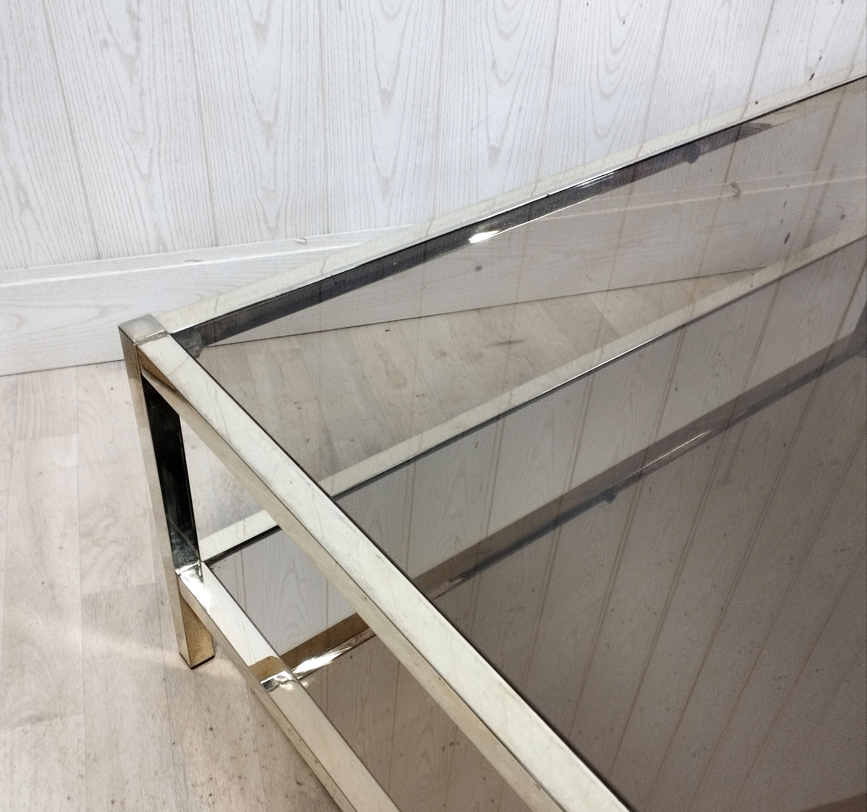 Vintage brass coffee table, mirror and smoked glass