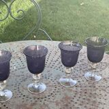 Set of 4 wine glasses in blown and bubbled glass, duo line, biot glassware style, unsigned