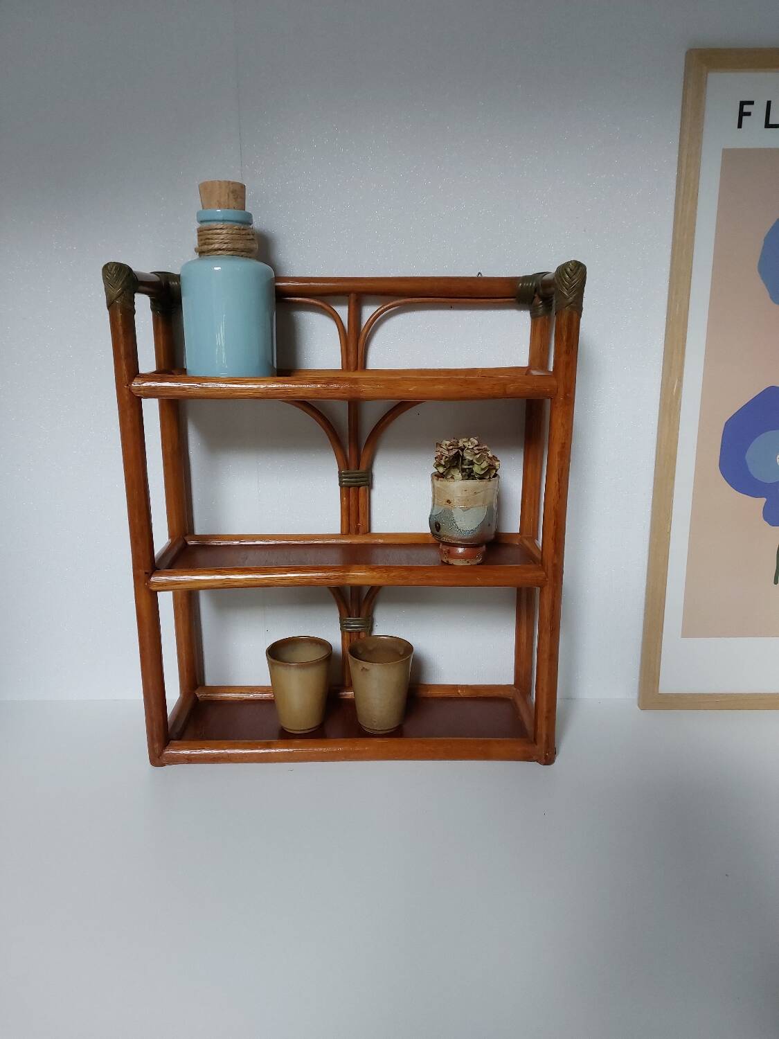 Vintage rattan wall shelf