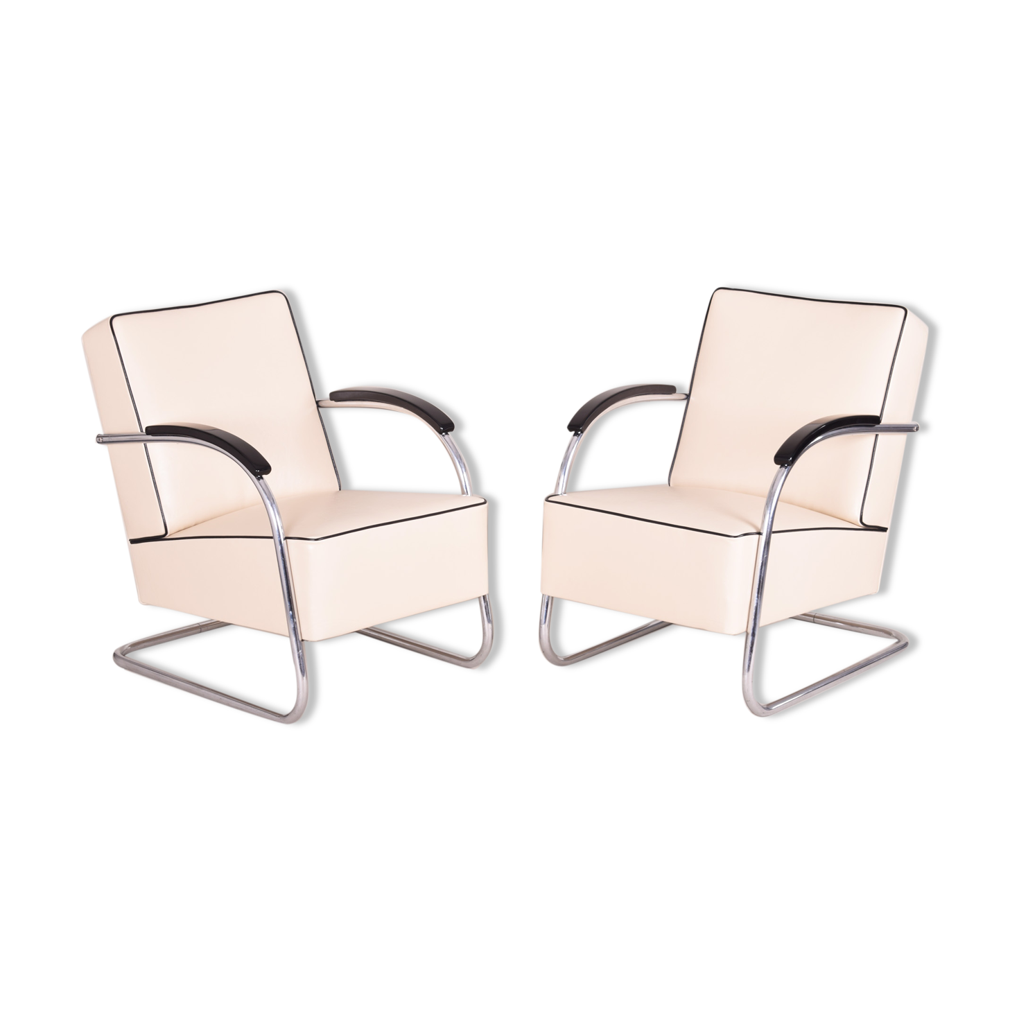 Pair of white Bauhaus armchairs - 1930s Czechia