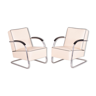 Pair of white Bauhaus armchairs - 1930s Czechia