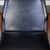 Armchair Model 23 in Teak and Black Leather by Henning Kjærnulf, Denmark, 1960s