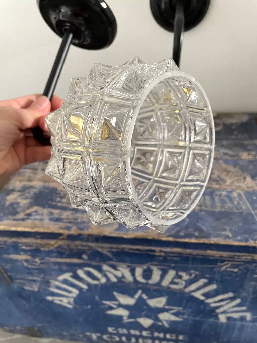 Set of two chiseled glass sconces