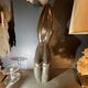 Abstract sculpture "naked woman" in stone (black marble), signed work, 20th century