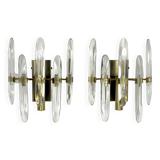 Sciolari, set of two large sconces in glass and gilded brass. Italy 1970s