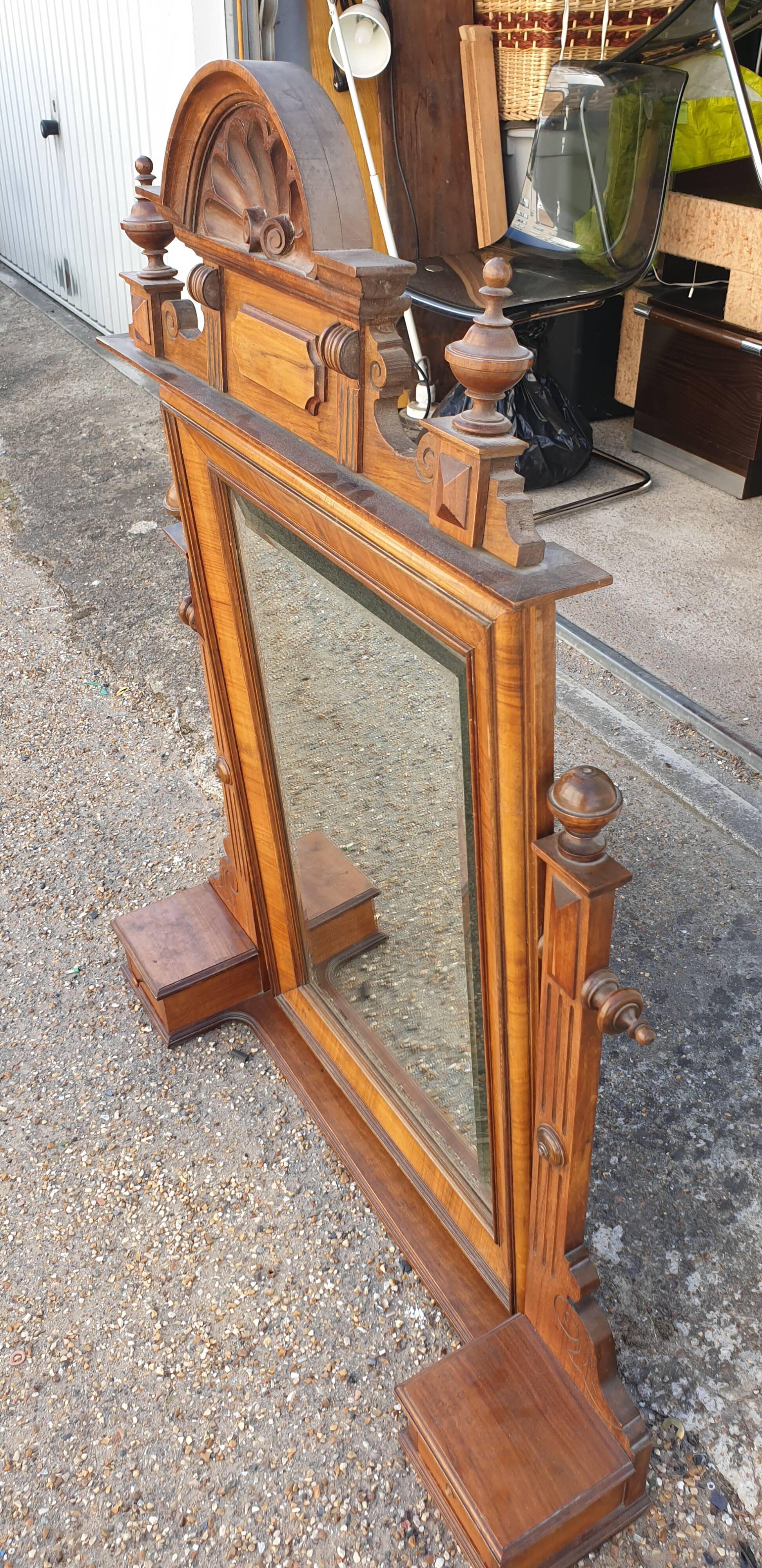 Neo classical baroque psyche mirror solid walnut