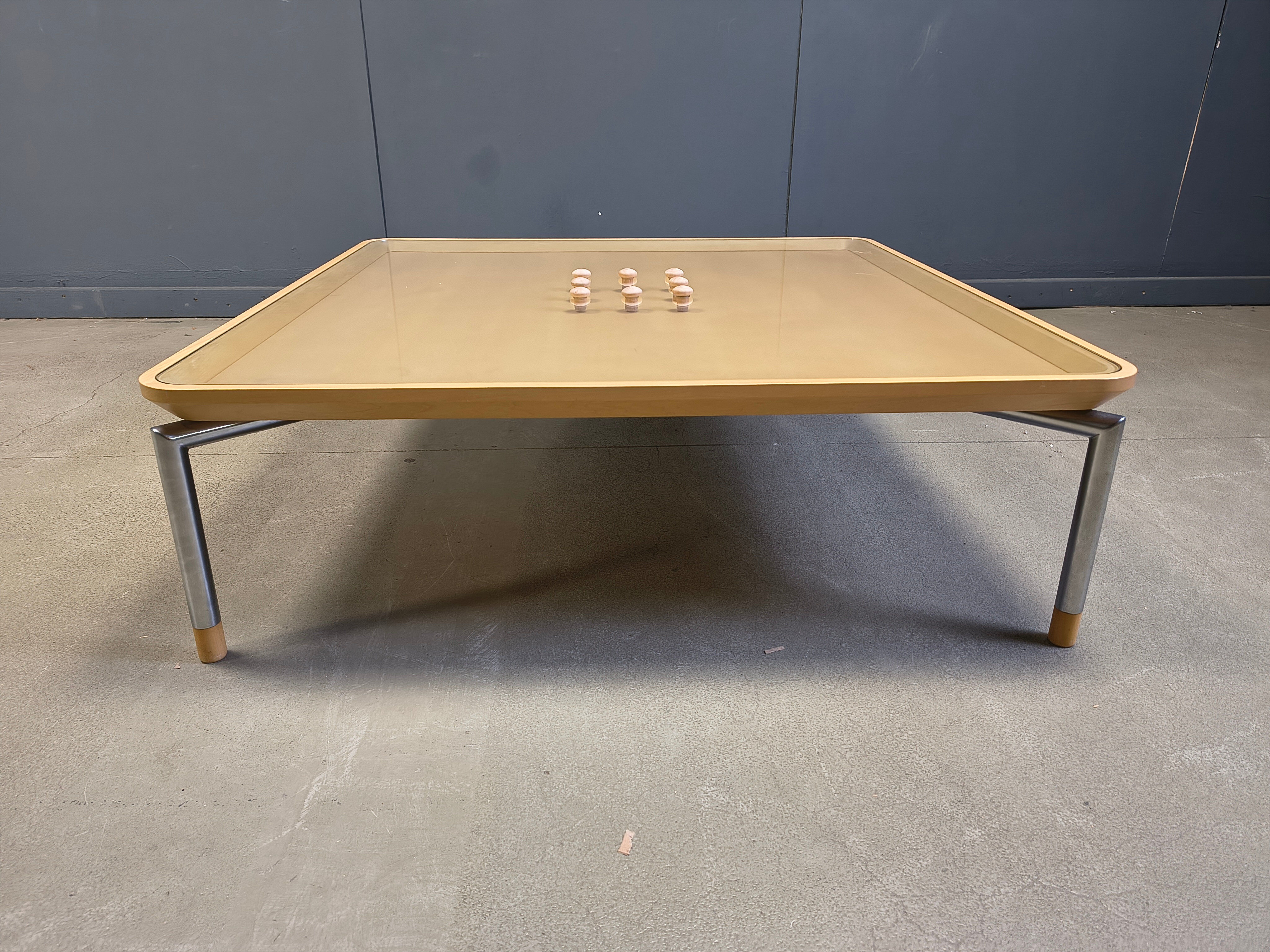 Table basse post-moderne en liège et en verre, années 1980