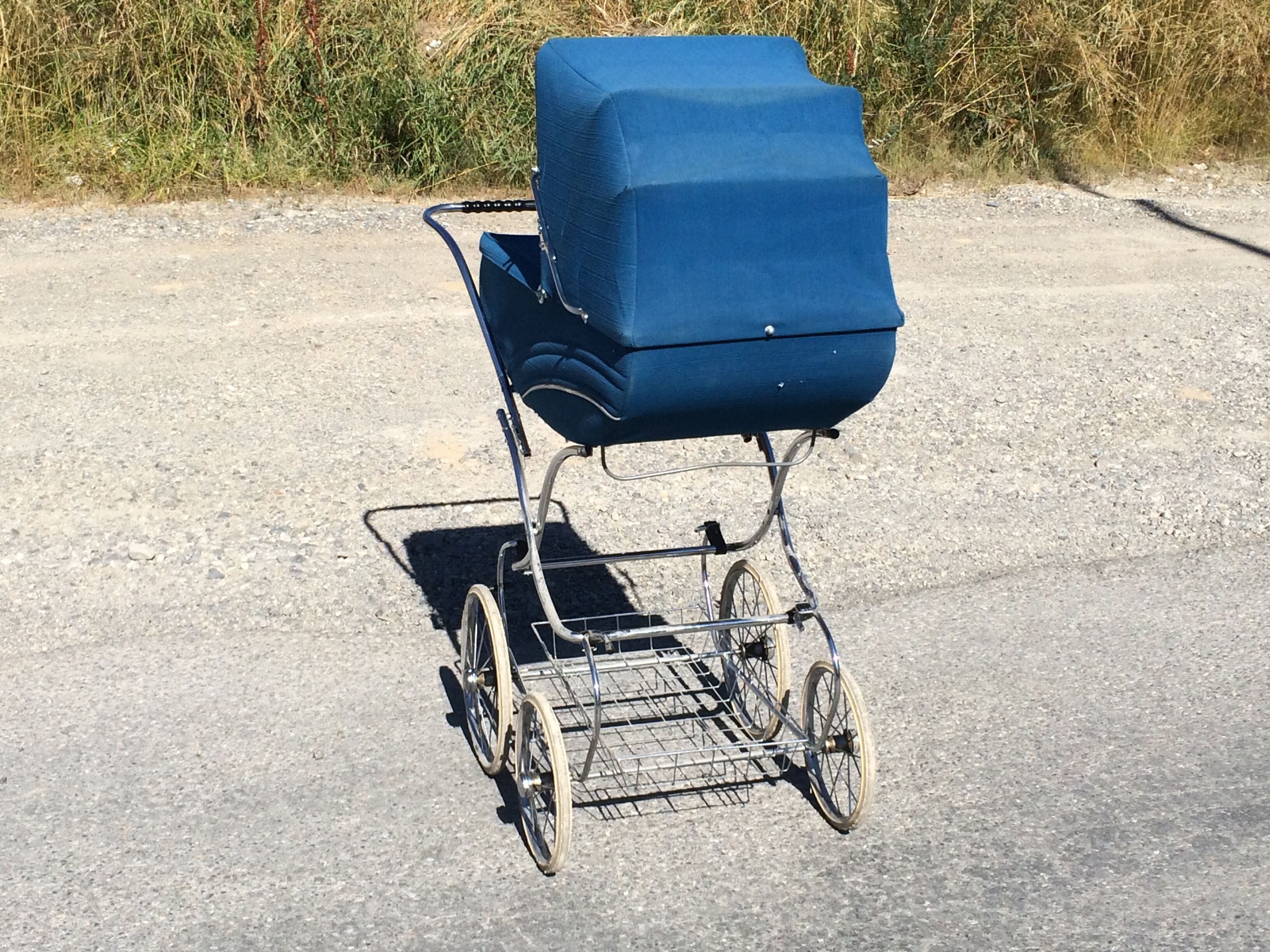 Vintage Landau Aubert duck blue velvet - 70s