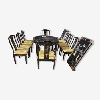 Chinese dining table with chairs and armchairs