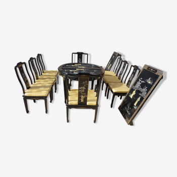 Table salle à manger chinoise avec chaises et fauteuils
