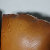 Pair of French Cognac Moustache Back Leather Club Chairs, 1950s