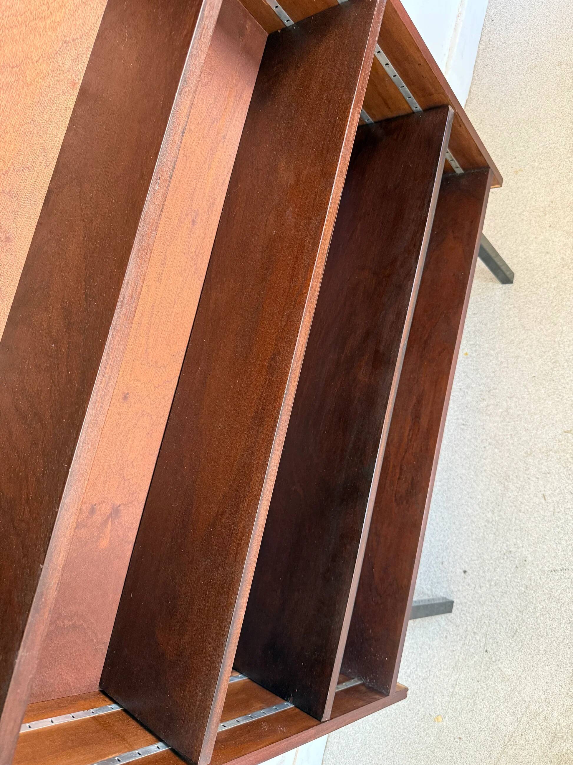 Vintage veneer bookcase with metal legs