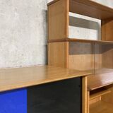 Asymmetrical golden oak display case bookcase Oscar vintage furniture from the 60s
