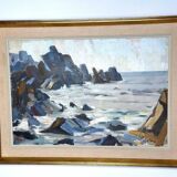 Original Mid Century Swedish Oil On Canvas – Coastal View, Grundsund By Carl Gunne – Vintage & Framed