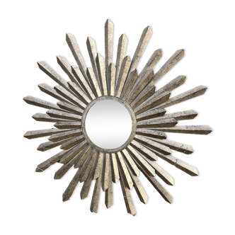 Sun mirror in patinated gold metal from the 2000s Diam 76 cm