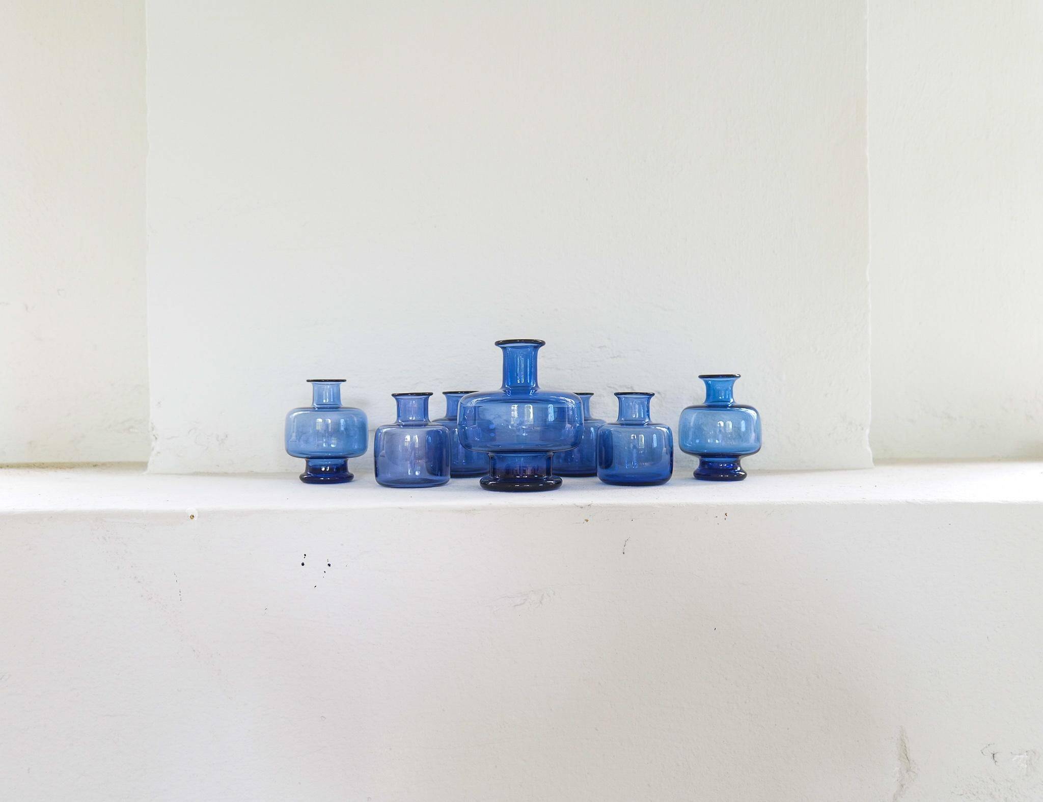 7 vases midcentury modern par Per Lutken pour Holmegaard, Danemark