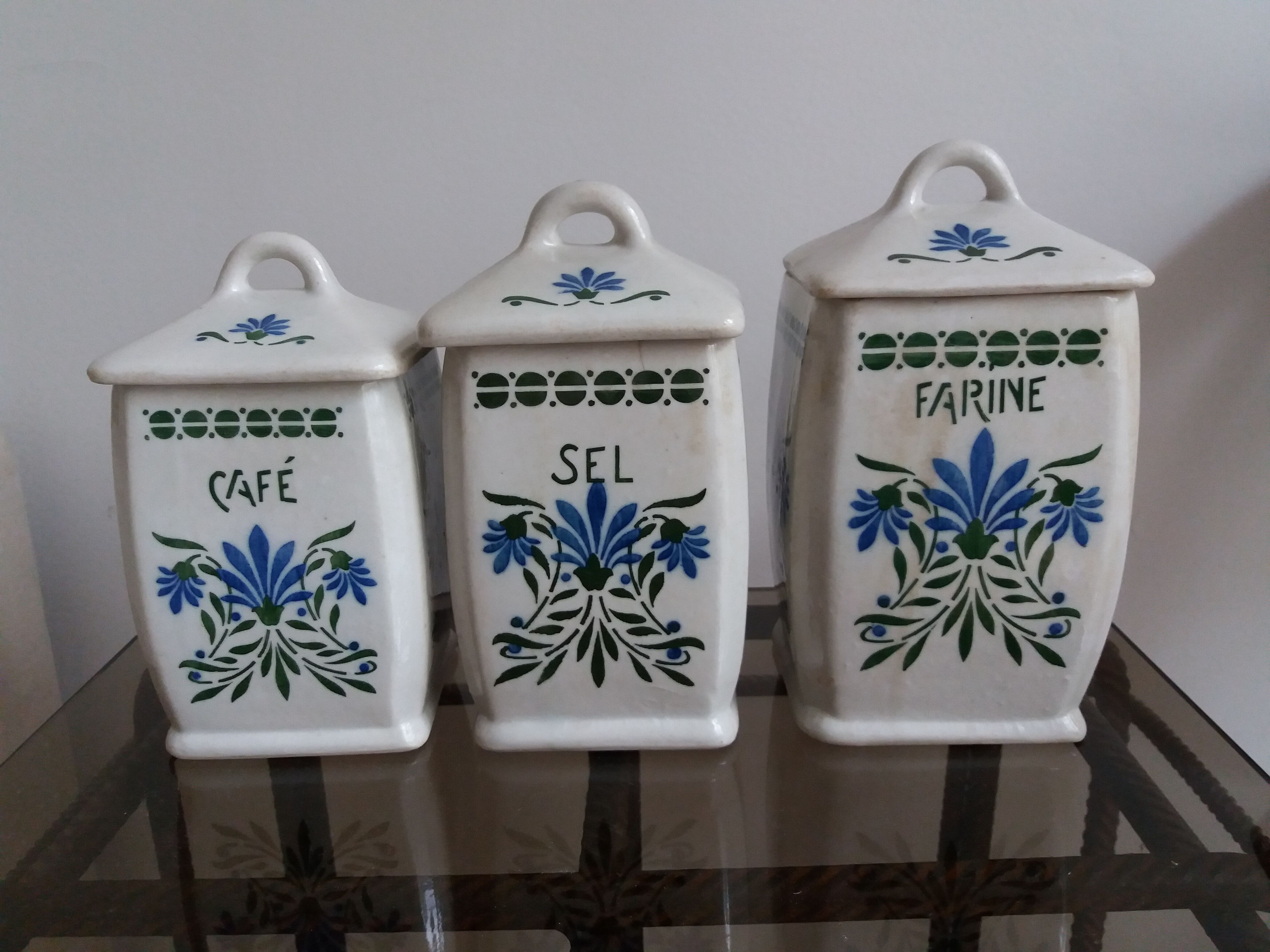 6 spice pots in art nouveau faience