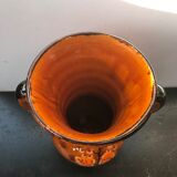 Ancient Vase With Autumn Ceramics Brown - Decor Leaves 70s Vintage
