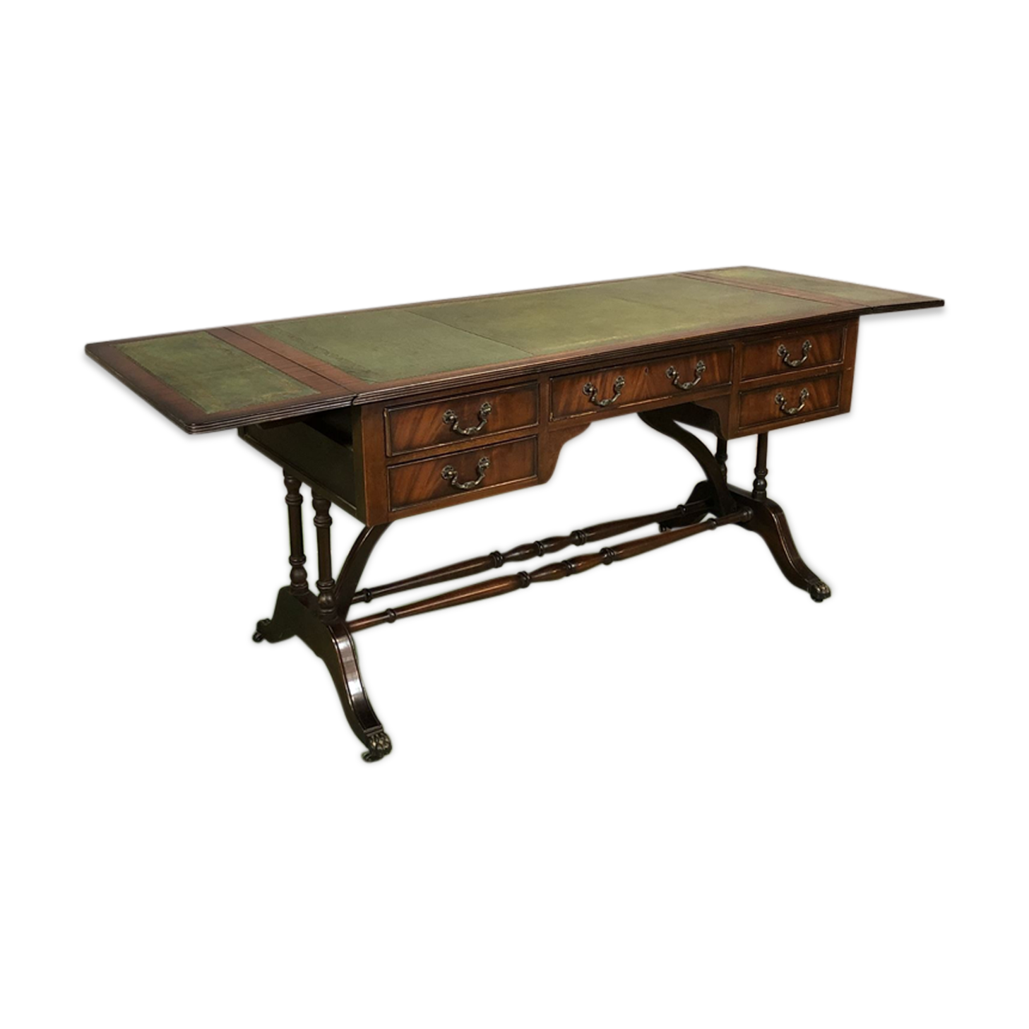 Folding desk English 50s mahogany and leather