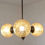 Wooden sputnik vintage pendant lamp / mid-century rustic hanging lamp 1970s