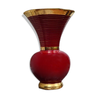 Vase Arc en céramique couleur rouge et or